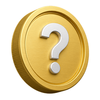 Decorative gold-toned 3D coin featuring a question mark, shown on the FAQ page